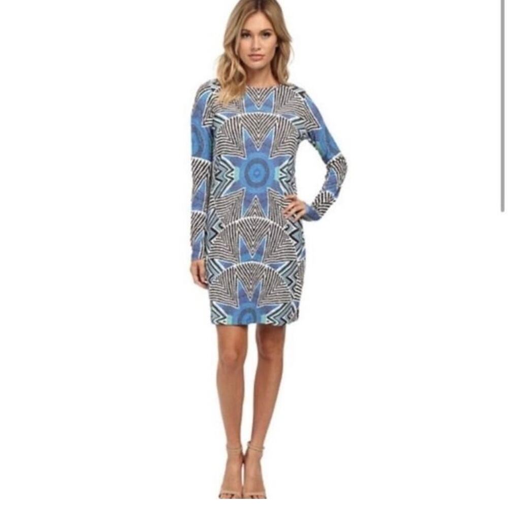 Mara Hoffman Black&Blue Geometric Star Long Sleeve Shift Dress Sz.S